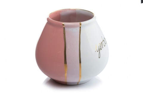 MIER. KUBEK ŚREDNI DO YERBA MATE BIAŁO-RÓŻOWY