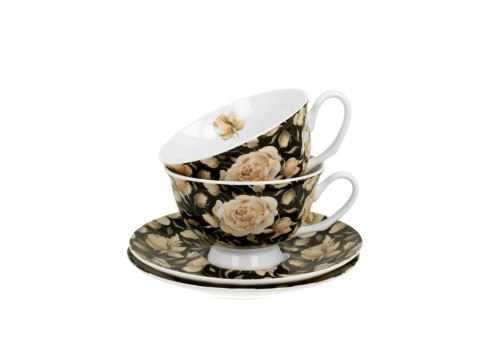 KPL 2 FILIŻANEK ROYAL ENGLISH ROSES BLACK K.4875