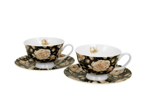 KPL 2 FILIŻANEK ROYAL ENGLISH ROSES BLACK K.4875