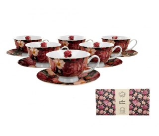KPL 6 FILIŻANEK ROYAL SPRING ROSES BLACK K.7029