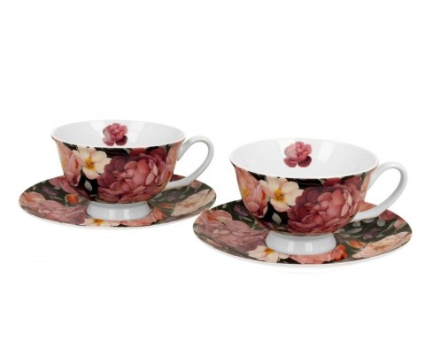 KPL 6 FILIŻANEK ROYAL SPRING ROSES BLACK K.7029