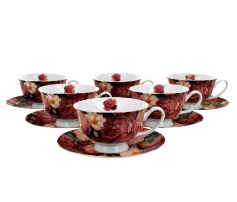 KPL 6 FILIŻANEK ROYAL SPRING ROSES BLACK K.7029