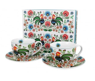 DUO KPL 2 FILIŻANKI ZE SPOD. KOGUTY FOLK K.5062