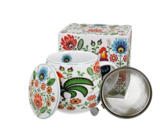 DUO KUBEK BARYŁKA ZAPARZACZ KOGUTY FOLK 5017