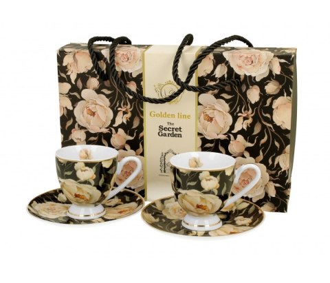 GOLDEN LINE 2 FILIŻANKI ESPRESSO ENGL. ROSES BLACK