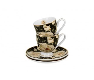 GOLDEN LINE 2 FILIŻANKI ESPRESSO ENGL. ROSES BLACK
