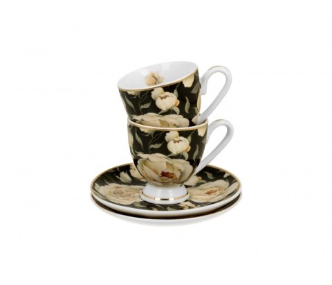 GOLDEN LINE 2 FILIŻANKI ESPRESSO ENGL. ROSES BLACK