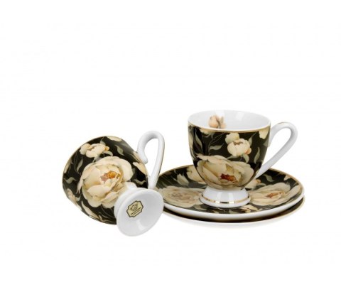 GOLDEN LINE 2 FILIŻANKI ESPRESSO ENGL. ROSES BLACK