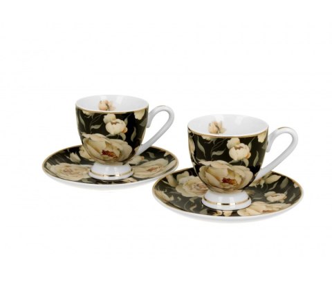 GOLDEN LINE 2 FILIŻANKI ESPRESSO ENGL. ROSES BLACK