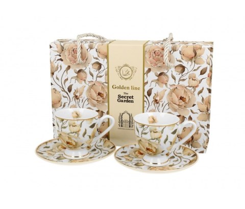 GOLDEN LINE 2 FILIŻANKI ESPRESSO ENGL. ROSES WHITE