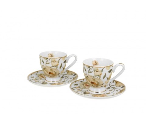 GOLDEN LINE 2 FILIŻANKI ESPRESSO ENGL. ROSES WHITE