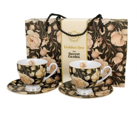 GOLDEN LINE KPL 2 FILIŻANKI ENGLISH ROSES BLACK
