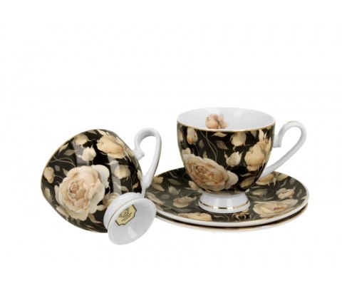 GOLDEN LINE KPL 2 FILIŻANKI ENGLISH ROSES BLACK