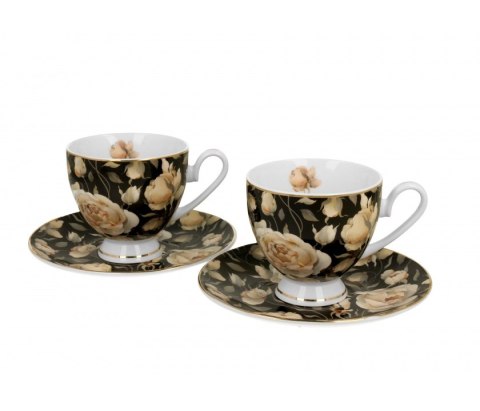 GOLDEN LINE KPL 2 FILIŻANKI ENGLISH ROSES BLACK