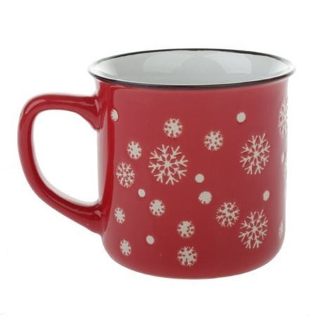DS KK184 KUBEK 320ML CERAM. CZERWONY PŁATKI ŚNIEGU