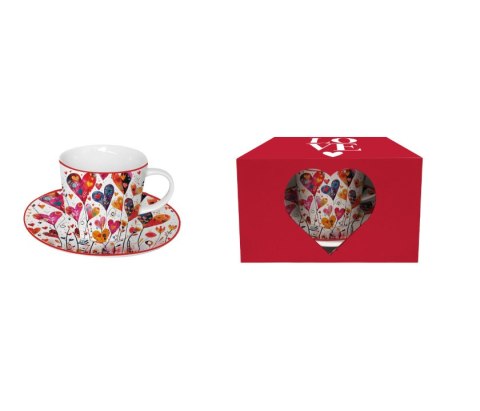 FILIŻANKA 220ml + SPODEK KOLOROWE SERCA 1 K.2076