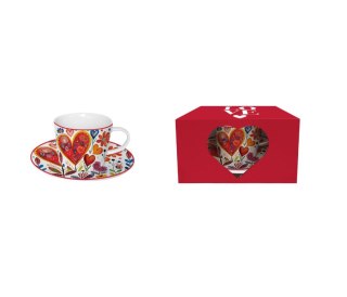 FILIŻANKA 220ml + SPODEK KOLOROWE SERCA 4 K.1611