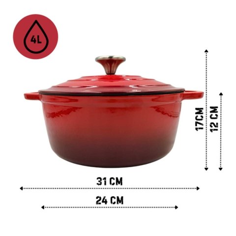 DQ24-RED GARNEK ŻELIWNY 24CM CZERWONY