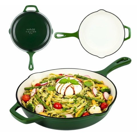 DR10-BOTTLE GREEN PATELNIA ŻELIWNA EMALIOWAN 26CM