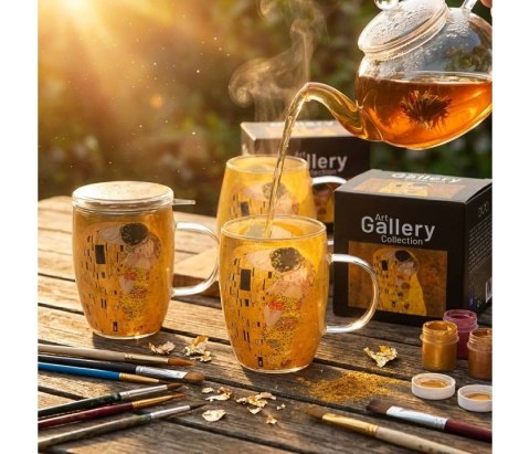 DUO KUBEK SZKLANY ZAPARZACZ KLIMT KISS 80599